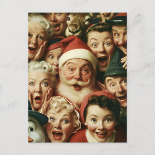 Retro-Weihnachtsmenge mit dem Weihnachtsmann Postkarte