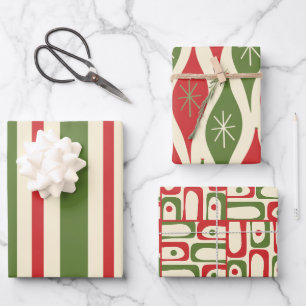 Retro-Weihnachtsmuster im Stil der Mitte des 20. J Geschenkpapier Set