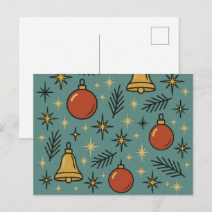 Retro-Weihnachtsornamente Glocken und Sterne Muste Feiertagspostkarte