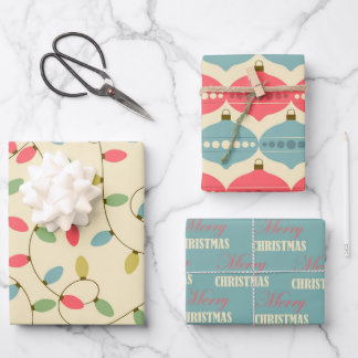 Retro Weihnachtspastel 50er Vintag Wrapping Papper Geschenkpapier Set