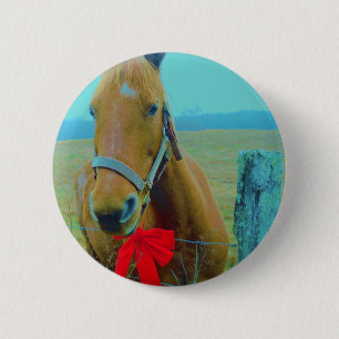 Retro Weihnachtspferd Button