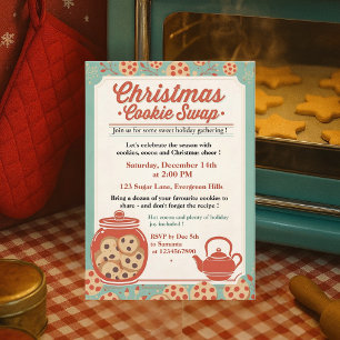 Retro-Weihnachtsplätzchen-Tausch in Teal und Rot Einladung