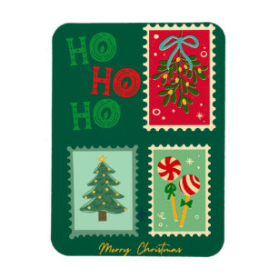Retro-Weihnachtspostkarte – Mistelzweig, Baum & P Magnet