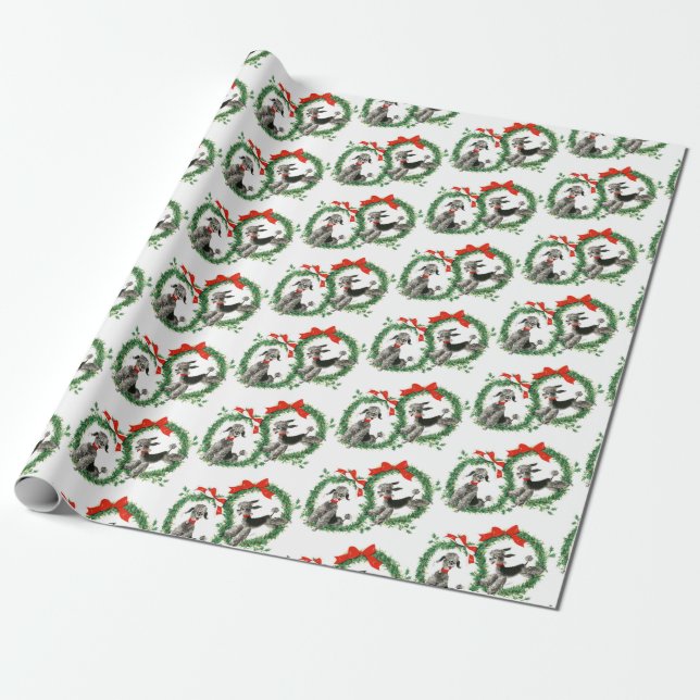 Retro Weihnachtspudel Geschenkpapier (Ungerollt)