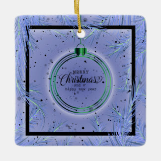 Retro-Weihnachtsrahmen Zweige Frohe Weihnachten Keramikornament