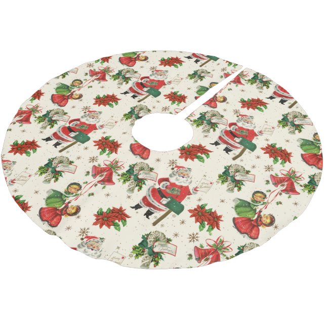 Retro-Weihnachtsschätze  Polyester Weihnachtsbaumdecke (Schrägansicht)