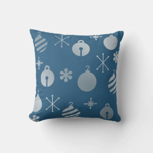 Retro Weihnachtsschmuck Blue Silver Kissen