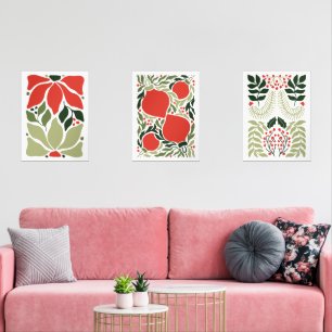 Retro Weihnachtsschmuck & Botanisches Rot Bilderwand Sets