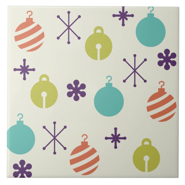 Retro Weihnachtsschmuck Schneeflocken Fliese (Vorderseite)