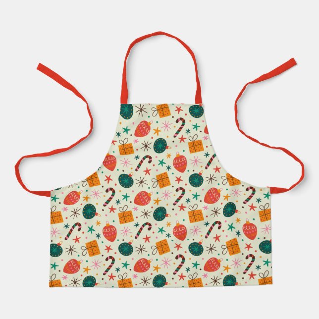 Retro Weihnachtsschmuck und Geschenkmuster Schürze (Vorderseite)