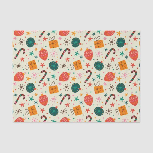 Retro Weihnachtsschmuck und Geschenkmuster Seidenpapier (Vorderseite)
