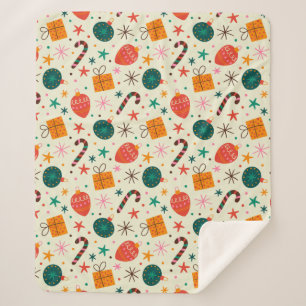 Retro Weihnachtsschmuck und Geschenkmuster Sherpadecke