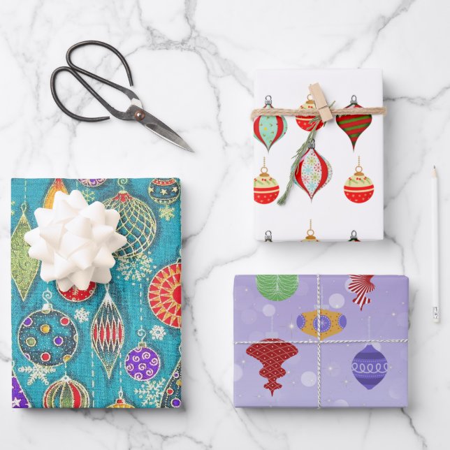 Retro Weihnachtsschmuck Wrapping Paper Sheets  Geschenkpapier Set (Vorderseite)