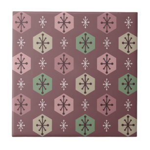 Retro Weihnachtsschneeflocken Rotes Gold Fliese