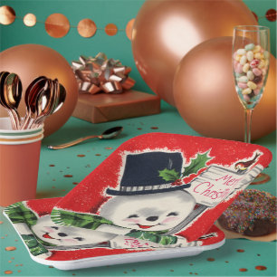 Retro Weihnachtsschneemann Weihnachtsfeier Pappteller
