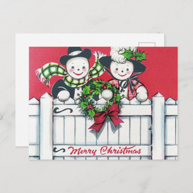 Retro-Weihnachtsschneepaar Feiertagspostkarte (Vorne/Hinten)