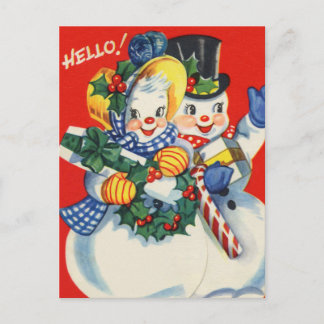 Retro-Weihnachtsschneepaar Feiertagspostkarte
