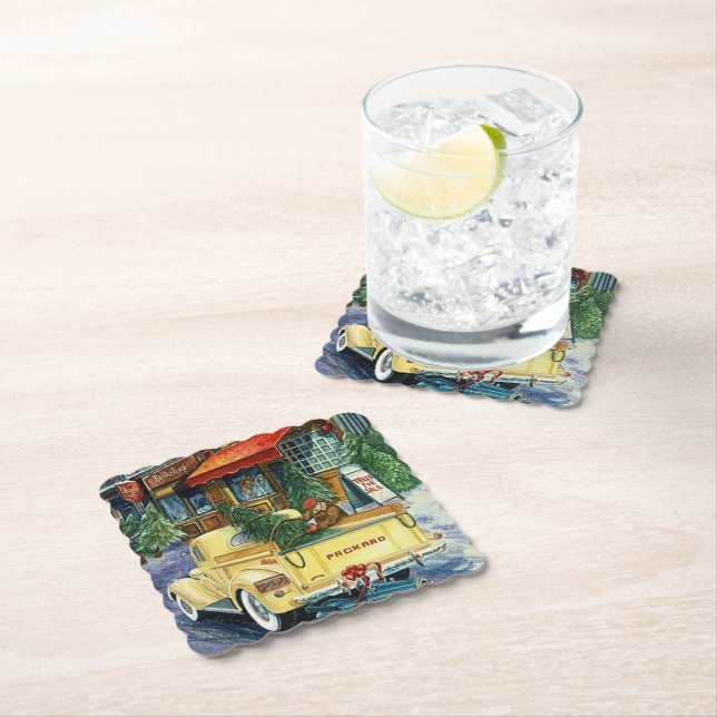 Retro-Weihnachtsstadt Untersetzer (Vor Ort)