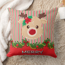 Retro-Weihnachtsstreifenmuster & Rentiere - Benutz Kissen