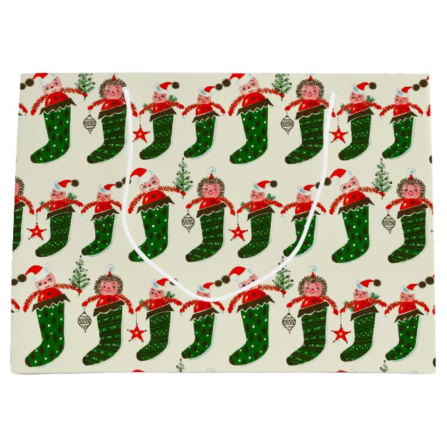 Retro-Weihnachtsstrümpfe Große Geschenktüte (Vorderseite)