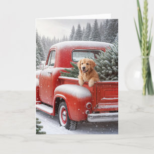 Retro Weihnachtswagen mit Goldener Retriever Feiertagskarte