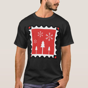 Retro-Weihnachtswald Rot Winter Tannen & Schneeflo T-Shirt