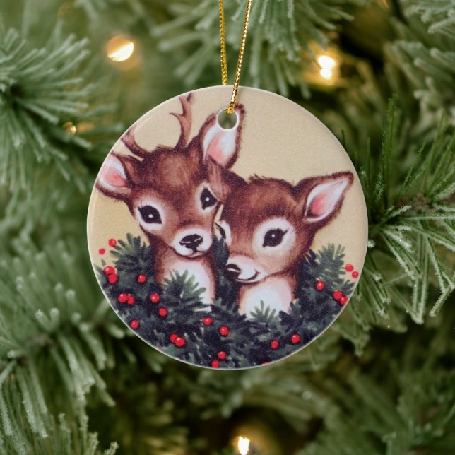 Retro-Weihnachtsweih hinzufügen Stimmung Keramik Ornament (Baum)