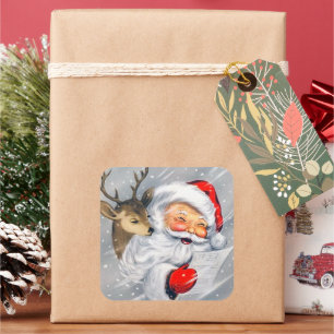 Retro Weihnachtsweihnachtsnachtsaufkleber Quadratischer Aufkleber