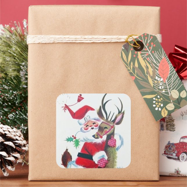 Retro Weihnachtsweihnachtsnachtsaufkleber Quadratischer Aufkleber (Feiertag)