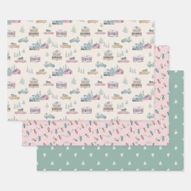 Retro Weihnachtswrapping Paper Flat Sheet Set 3 Geschenkpapier Set (Set)