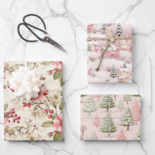 Retro Weihnachtswrapping Paper Geschenkpapier Set
