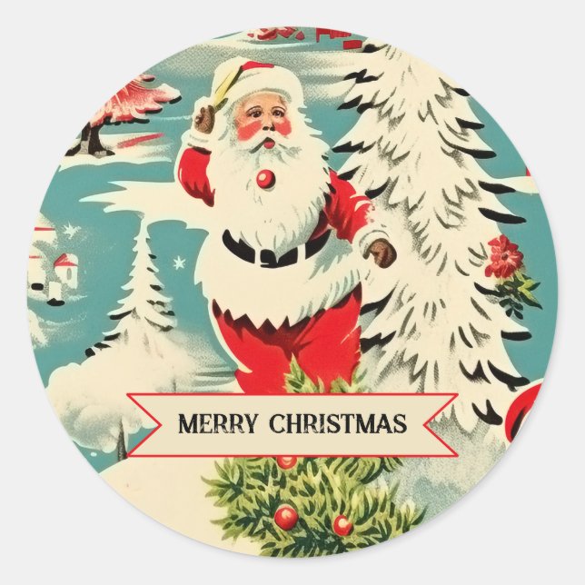 Retro-Weihnachtswunderland Runder Aufkleber (Vorderseite)