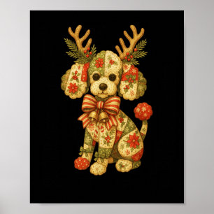 Retro-Weihnachtszeit-Patchwork-Odle-Hundetrupp-Fa Poster