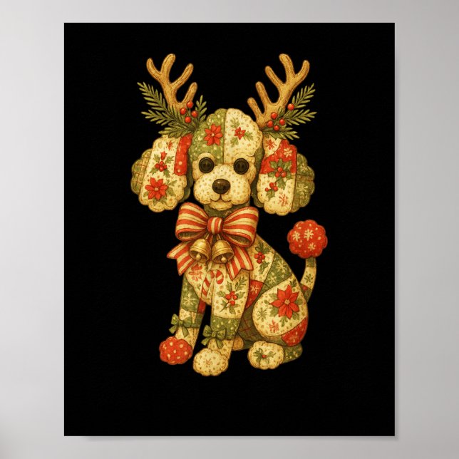 Retro-Weihnachtszeit-Patchwork-Odle-Hundetrupp-Fa Poster (Vorne)