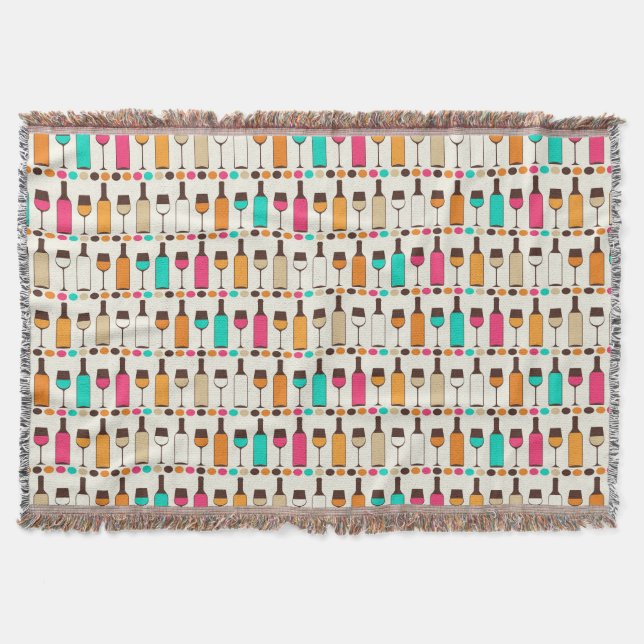 Retro Weinflaschen und -gläser Decke (Vorderseite)