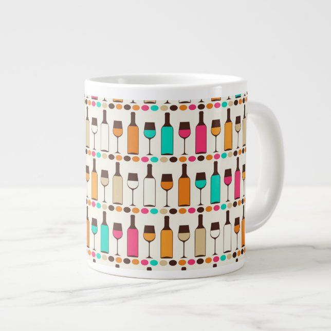 Retro-Weinflaschen und -gläser Jumbo-Tasse (Vorderseite Rechts)