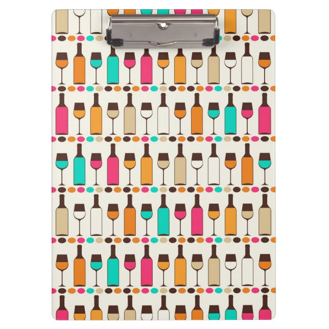 Retro Weinflaschen und -gläser Klemmbrett (Vorderseite)