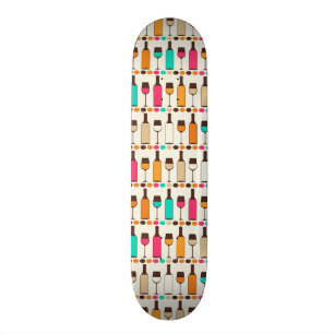 Retro Weinflaschen und -gläser Skateboard