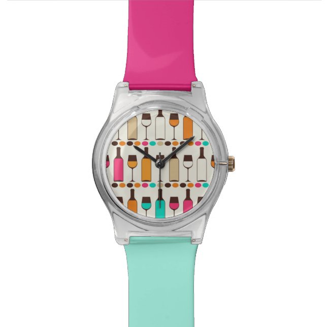 Retro Weinflaschen und -gläser Uhr (Nahaufnahme)