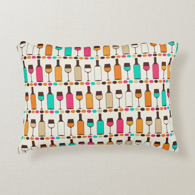 Retro Weinflaschen und -gläser Zierkissen (Vorderseite)