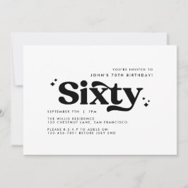 Retro weiß, modern minimalistisch 60. Geburtstag Einladung
