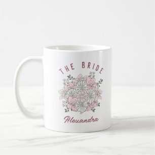 Retro Weiß Rosa Blumen Individueller Name Braut Ta Kaffeetasse