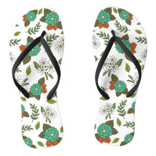 Retro Weiß und Grün Floral Flip Flops