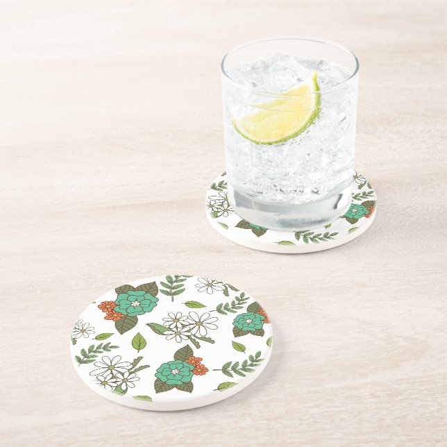 Retro Weiß und Grün Floral Getränkeuntersetzer (Seite)