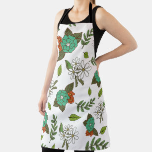 Retro Weiß und Grün Floral Schürze