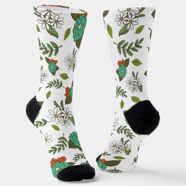 Retro Weiß und Grün Floral Socken (Gewinkelt)