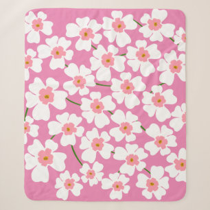 Retro Weiß und Rosa Blume Ästhetisches Muster Sherpadecke