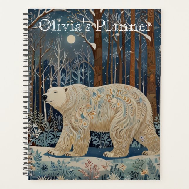 Retro-Weißbär boho Winterwald Planer (Vorderseite)