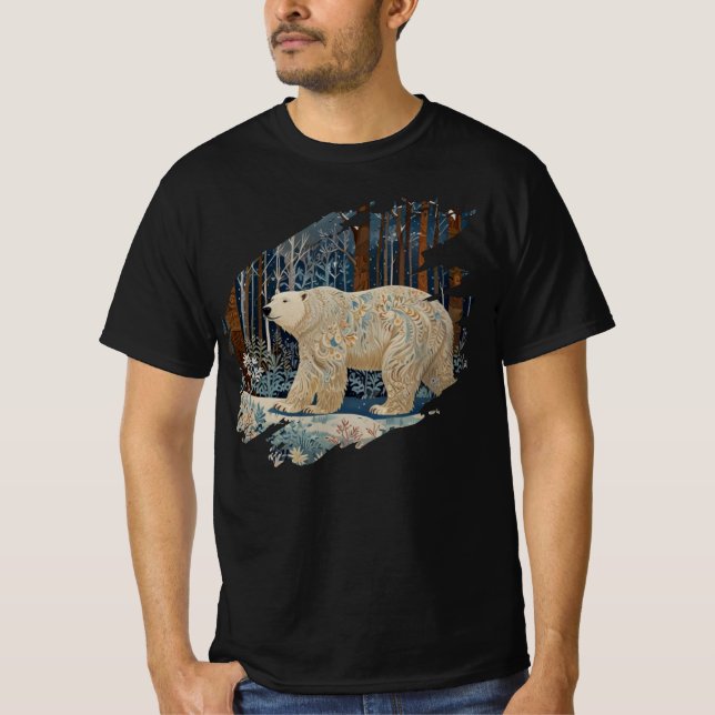 Retro-Weißbär boho Winterwald T-Shirt (Vorderseite)