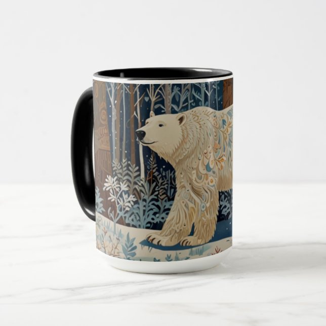 Retro-Weißbär boho Winterwald Tasse (Vorderseite Links)